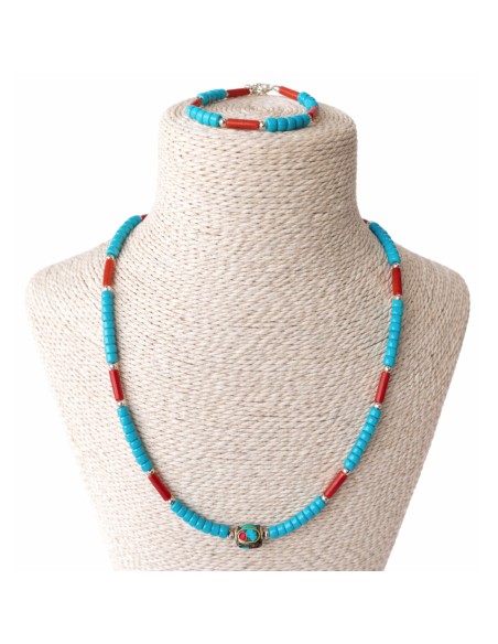 Parure népalaise turquoise & corail – Harmonie tribale