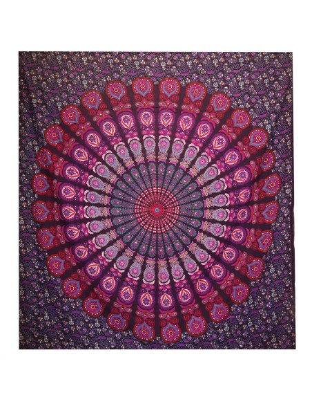 Colcha double & tenture mandala paon – Violet spirituel