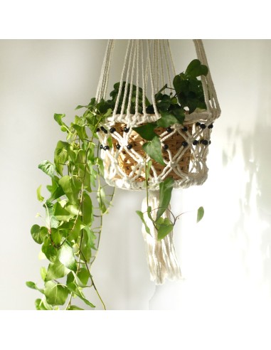 Grand macramé pour plante avec perles – Nature zen