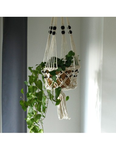 Grand macramé pour plante avec perles – Nature zen