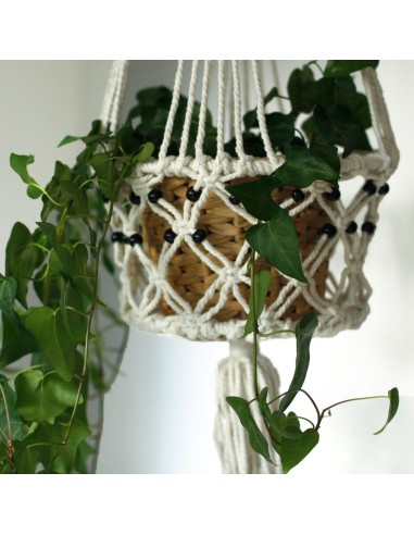 Grand macramé pour plante avec perles – Nature zen