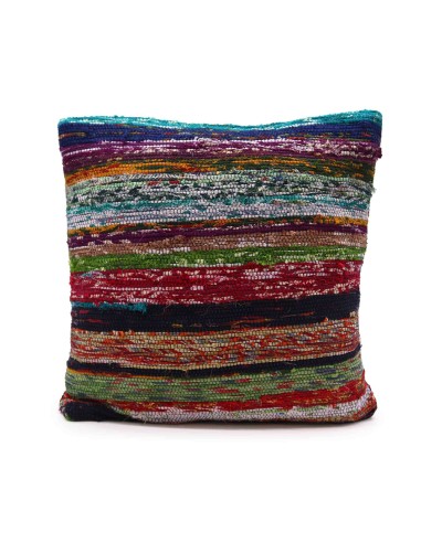 Housse de coussin en textile recyclé – Bleu & rouge