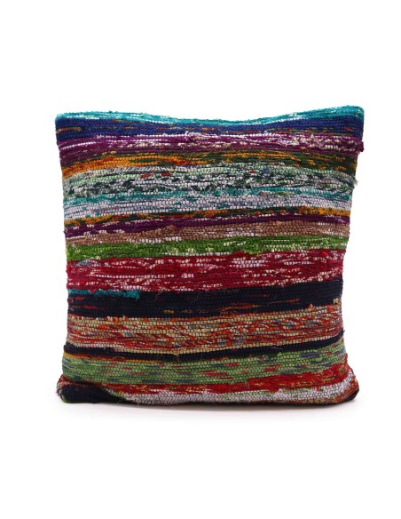 Housse de coussin en textile recyclé – Bleu & rouge