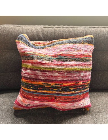Housse de coussin en textile recyclé – Bleu & rouge