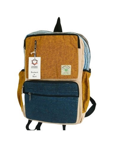 Grand sac à dos en chanvre – Bleu canard & curcuma