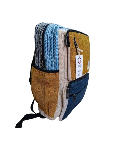 Grand sac à dos en chanvre – Bleu canard & curcuma