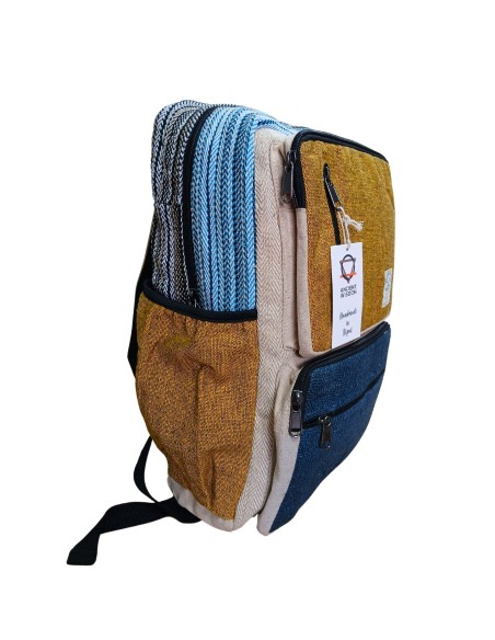 Grand sac à dos en chanvre – Bleu canard & curcuma