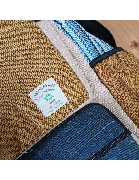 Grand sac à dos en chanvre – Bleu canard & curcuma
