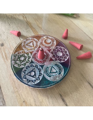 Porte?encens à cône en stéatite – Sept chakras