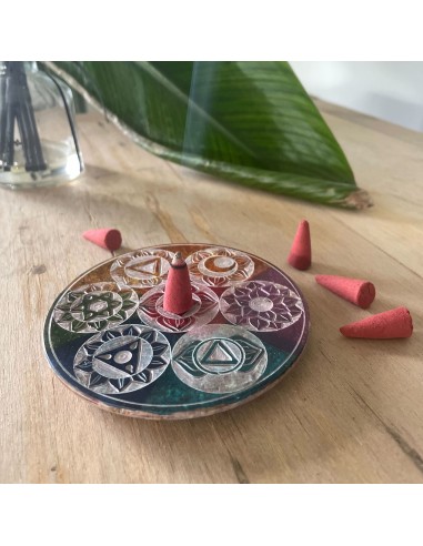 Porte?encens à cône en stéatite – Sept chakras