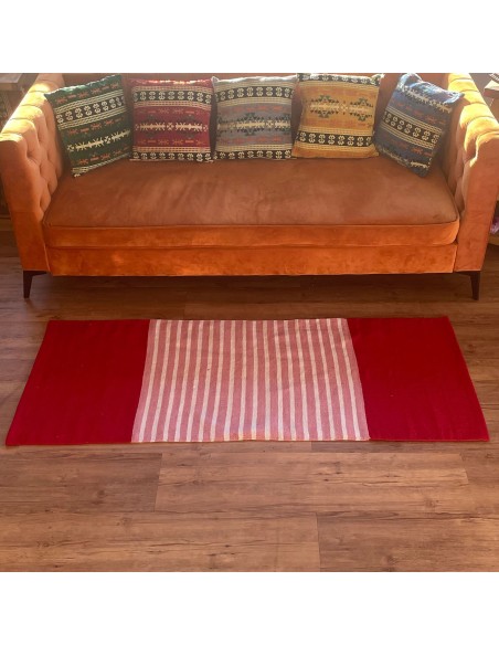 Tapis indien en coton tissé – Nuances rouge & rose