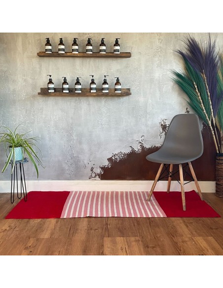 Tapis indien en coton tissé – Nuances rouge & rose