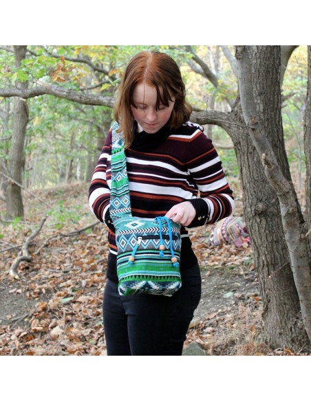 Petit sac à dos en jacquard – Bleu canard