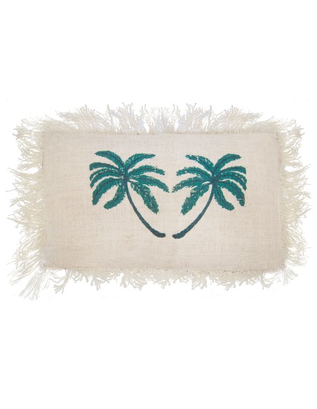 Housse de coussin en lin palmier à franges – Bohème zen