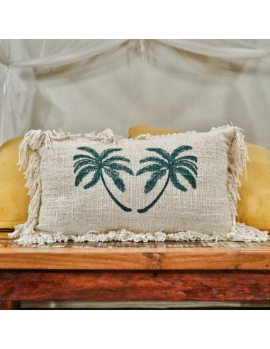 Housse de coussin en lin palmier à franges – Bohème zen