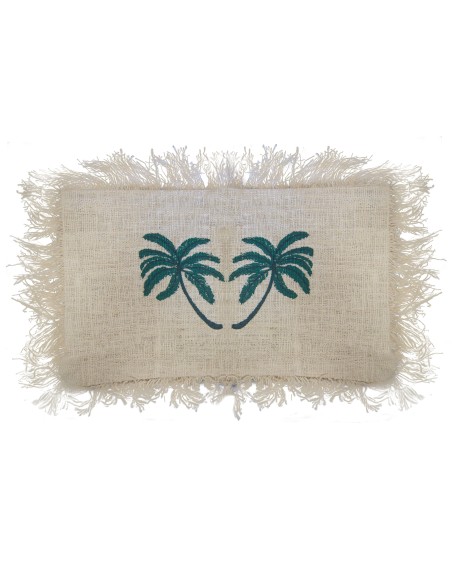 Housse de coussin en lin palmier à franges – Bohème zen