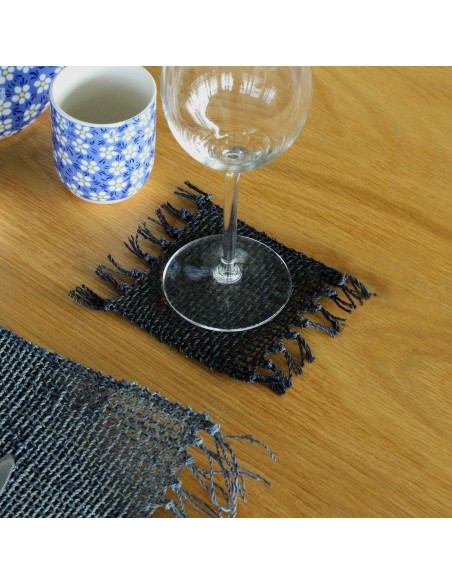 Dessous de verre naturels à franges – Noir élégant