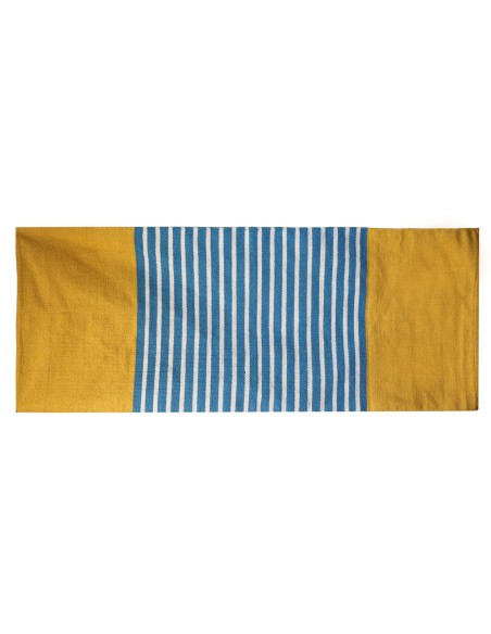 Tapis indien en coton tissé – Jaune & bleu solaire