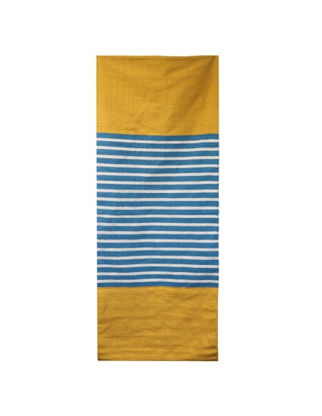 Tapis indien en coton tissé – Jaune & bleu solaire