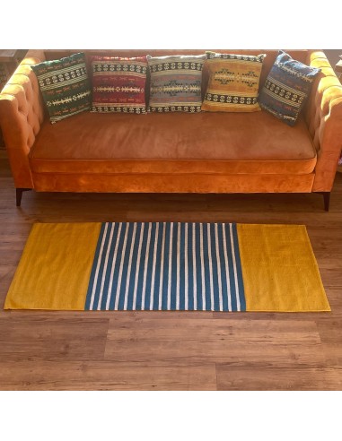 Tapis indien en coton tissé – Jaune & bleu solaire