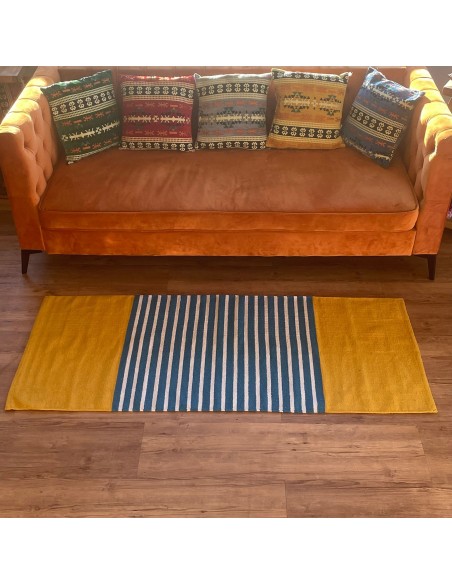Tapis indien en coton tissé – Jaune & bleu solaire