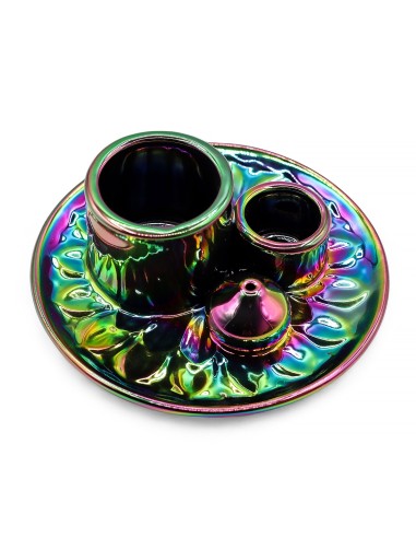 Support céramique pour palo santo & encens – Mandala Arc-en-ciel