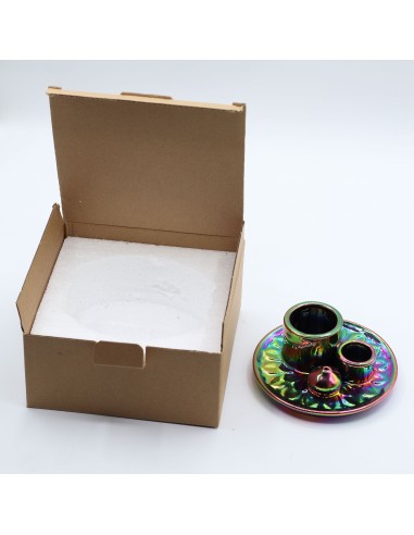 Support céramique pour palo santo & encens – Mandala Arc-en-ciel