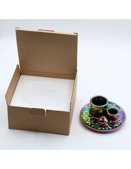Support céramique pour palo santo & encens – Mandala Arc-en-ciel