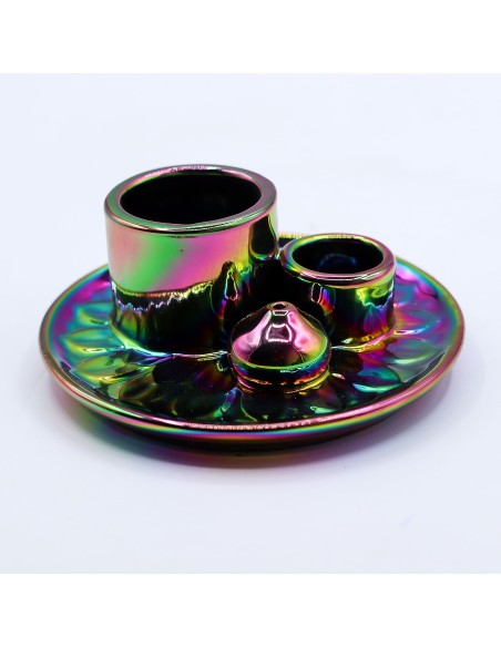 Support céramique pour palo santo & encens – Mandala Arc-en-ciel