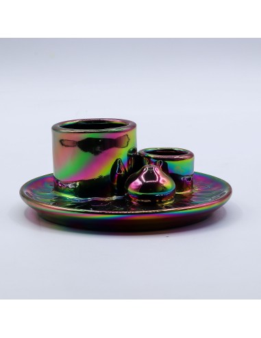 Support céramique pour palo santo & encens – Mandala Arc-en-ciel