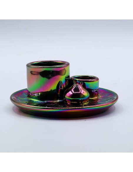 Support céramique pour palo santo & encens – Mandala Arc-en-ciel