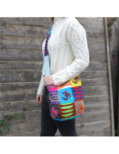 Sac ethnique style hippie – Bleu canard & symbole Om