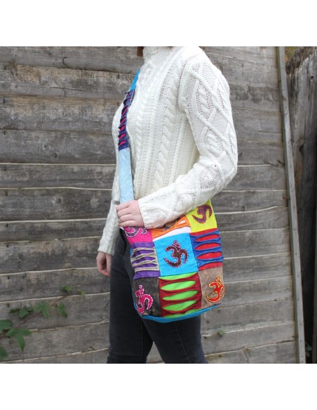 Sac ethnique style hippie – Bleu canard & symbole Om