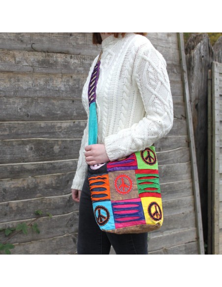 Sac ethnique style hippie – Bleu canard & symbole Om