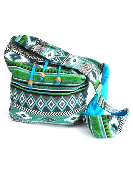 Sac étudiant en jacquard – Vert bleuté