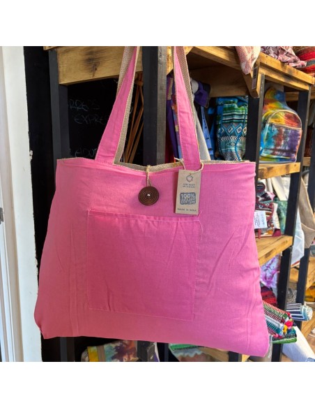 Grand sac réversible jute & coton – Rose