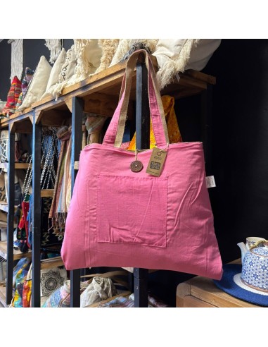Grand sac réversible jute & coton – Rose