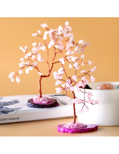 Arbre de pierres – Quartz rose sur agate rose