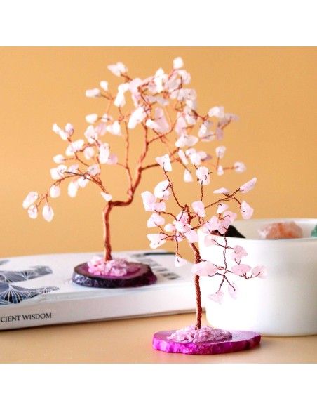 Arbre de pierres – Quartz rose sur agate rose