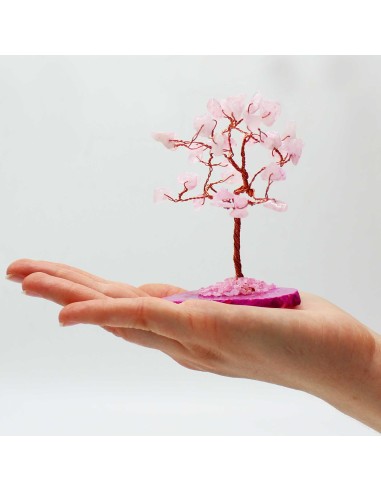 Arbre de pierres – Quartz rose sur agate rose