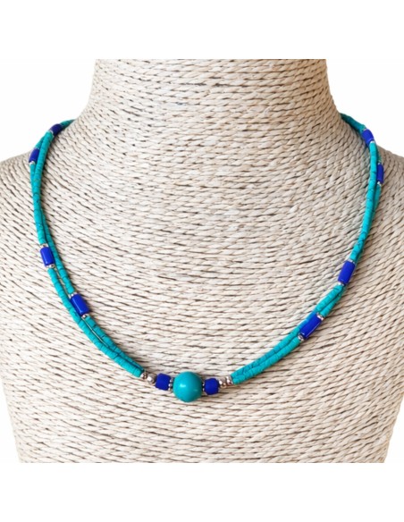 Collier népalais lapis-lazuli & malachite