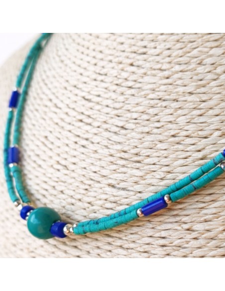 Collier népalais lapis-lazuli & malachite