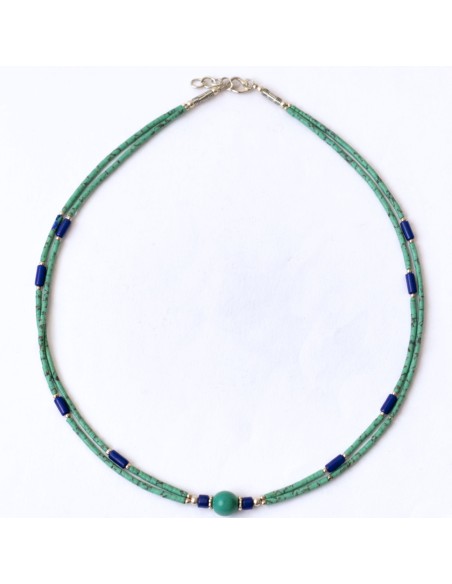 Collier népalais lapis-lazuli & malachite