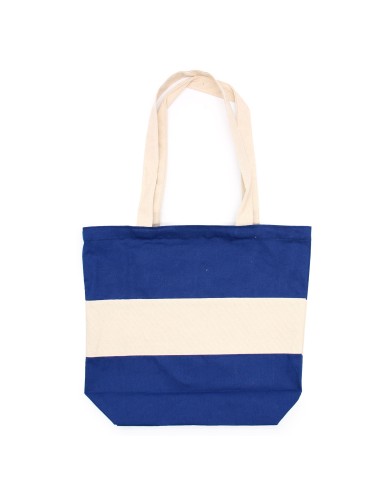 Sac cabas bicolore en coton épais – Naturel & bleu