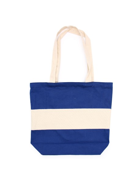 Sac cabas bicolore en coton épais – Naturel & bleu