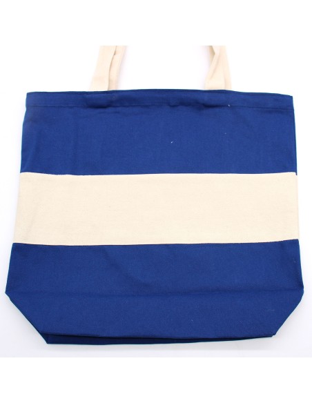 Sac cabas bicolore en coton épais – Naturel & bleu