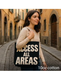 Sac cabas iconique – «?Accès toutes zones?» – Toile naturelle noire
