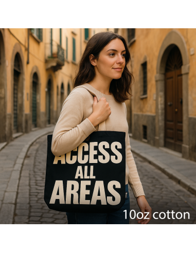 Sac cabas iconique – «?Accès toutes zones?» – Toile naturelle noire