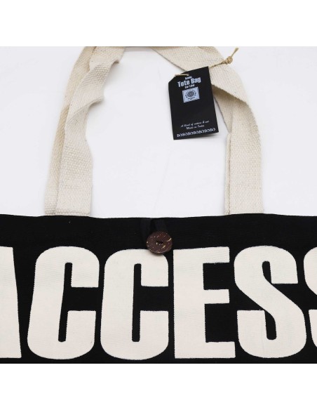 Sac cabas iconique – «?Accès toutes zones?» – Toile naturelle noire
