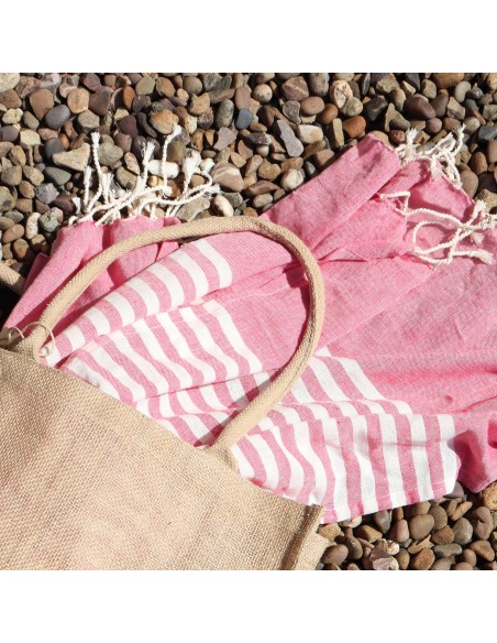 Plaid?paréo en coton – Rose vibrant